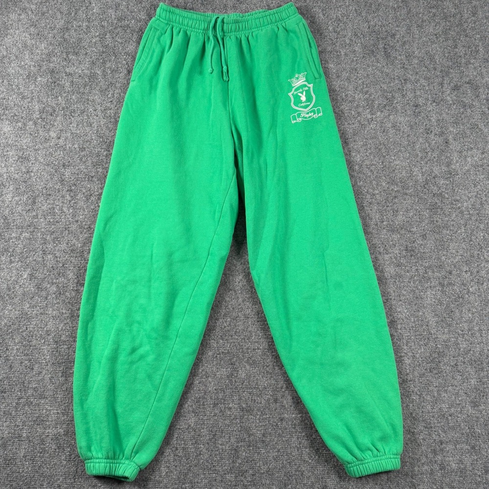 Playboy Sweatpants Womens Small Green PacSun Beverly Hills Logo Fleece Joggers